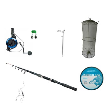 Set lanseta telescopica de 2.7 m greutate 160 g, mulineta, juvelnic, suport, clopotei, fir si montura crap, putere aruncare 30-80 g Set lanseta telescopica de 2.7 m greutate 160 g, mulineta, juvelnic, suport, clopotei, fir si montura crap, putere aruncare 30-80 g