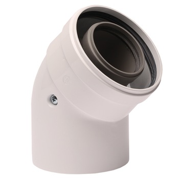 Cot prelungire pentru evacuare centrala termica in condensare, marca ATI, 45 grade, PP/ALL, diametru 60/100 mm Cot prelungire pentru evacuare centrala termica in condensare, marca ATI, 45 grade, PP/ALL, diametru 60/100 mm
