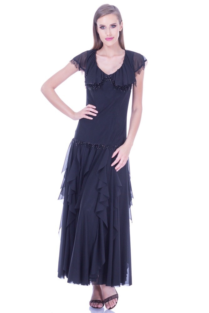 Rochie tul negru cu franjuri Liza Panat I-110E