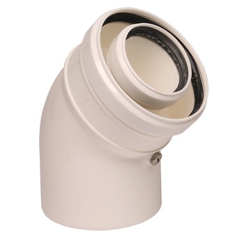 Cot prelungire pentru evacuare centrala termica in condensare, marca ATI, 45 grade, PP/PP, diametru 60/100 mm Cot prelungire pentru evacuare centrala termica in condensare, marca ATI, 45 grade, PP/PP, diametru 60/100 mm