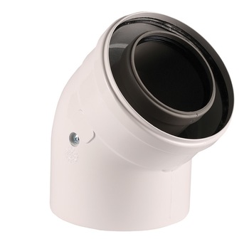 Cot prelungire pentru evacuare centrala termica in condensare, marca ATI, 45 grade, PP/ALL, diametru 80/125 mm Cot prelungire pentru evacuare centrala termica in condensare, marca ATI, 45 grade, PP/ALL, diametru 80/125 mm