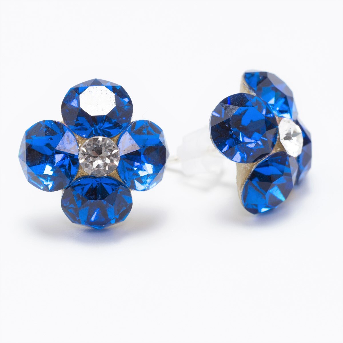 Cercei Argint DaviCrystals cu cristale trifoi cu patrufoi mare cu tija capri blue