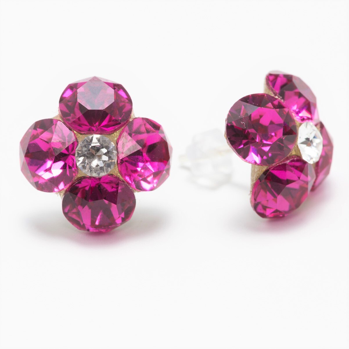 Cercei Argint DaviCrystals cu cristale trifoi cu patrufoi mare cu tija fuchsia