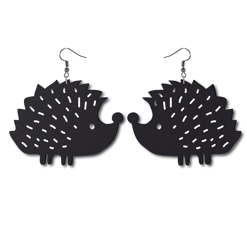 Cercei Negri 'Arici' din Plexiglas, decupati laser, 4.6x3.5 cm