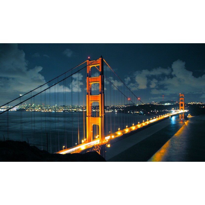 Tablou canvas Golden Gates noaptea, 50x35 cm