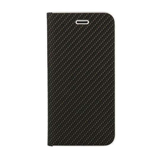 Husa CARBON pentru SAMSUNG GALAXY A6 (2018) A600, Flip orizontal cu rama metalica, inchidere magnetica, Negru