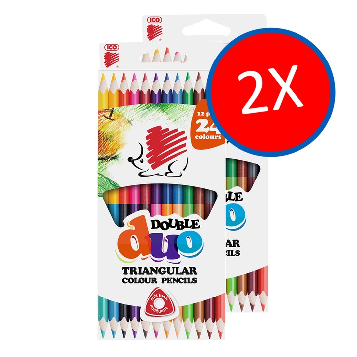 ICO Süni háromszögletű színes ceruza, kétvégű, 2 × 12 darab/24 szín