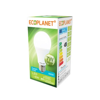 Bec LED Ecoplanet, E27, 7W (60W), 630 LM, A+, lumina rece 6500K, Mat Bec LED Ecoplanet, E27, 7W (60W), 630 LM, A+, lumina rece 6500K, Mat