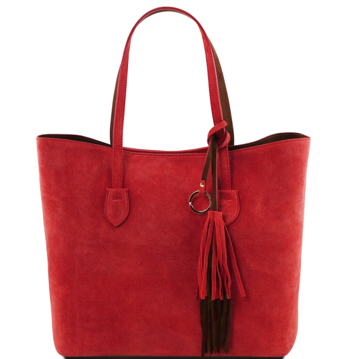 Geanta de umar shopper Tuscany Leather din piele rosie