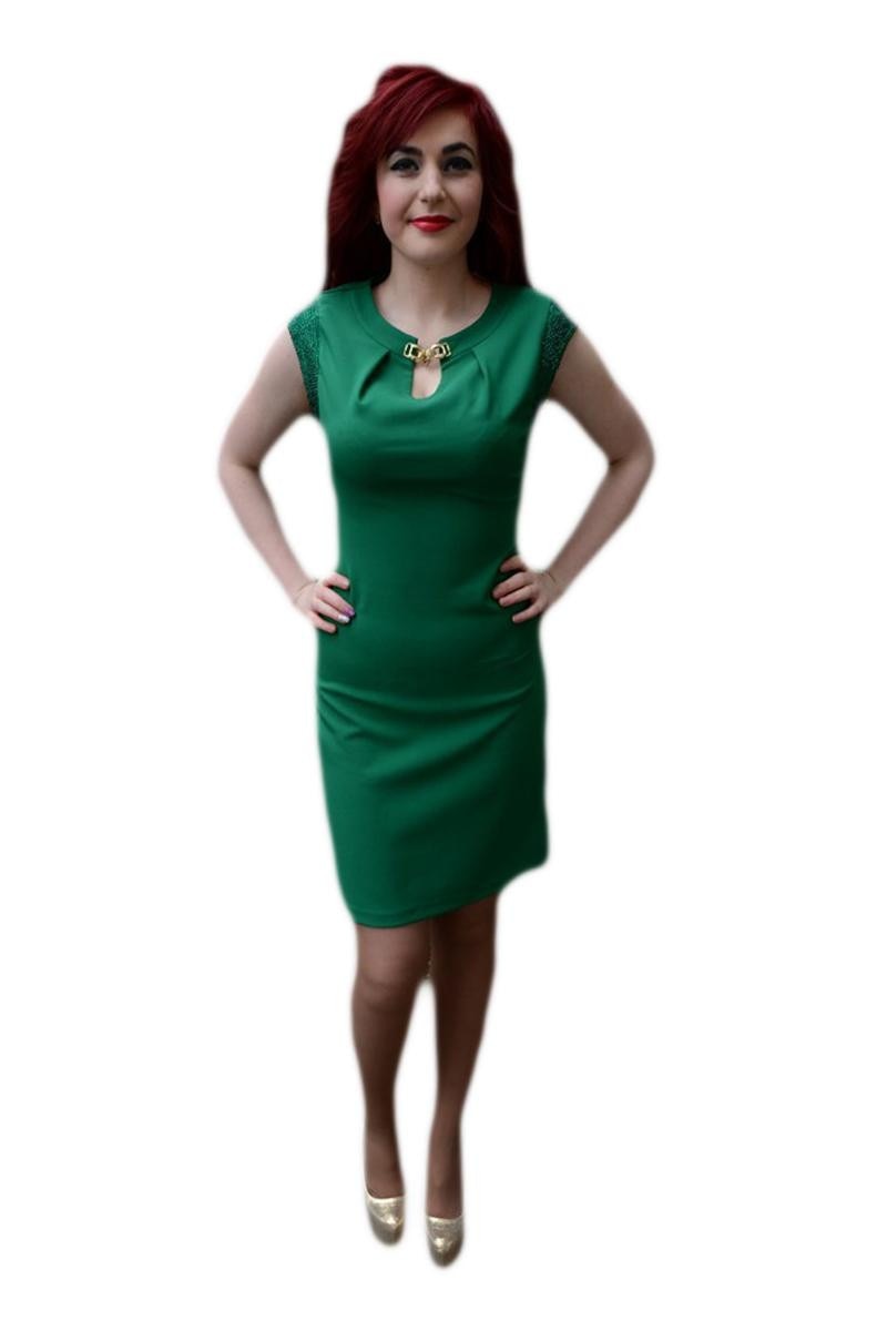 Rochie eleganta, fara maneca si strasuri chic, D&J Exclusive, Verde