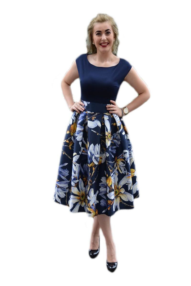 Rochie eleganta cu fusta evazat, D&J Exclusive, Albastru marin