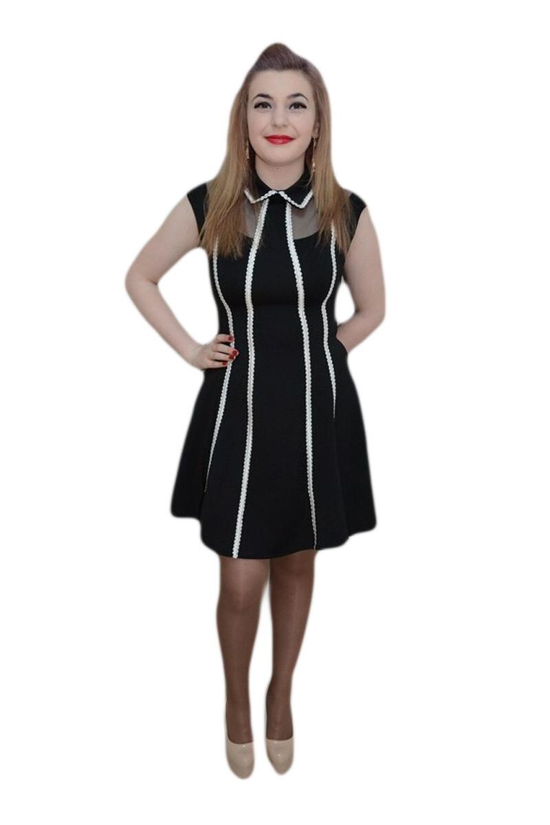 Rochie eleganta cu crioala evazata, in falduri, D&J Exclusive, Negru/Alb