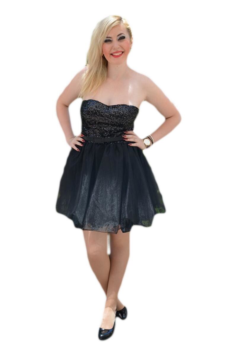 Rochie scurta cu design de paiete, D&J Exclusive, Negru