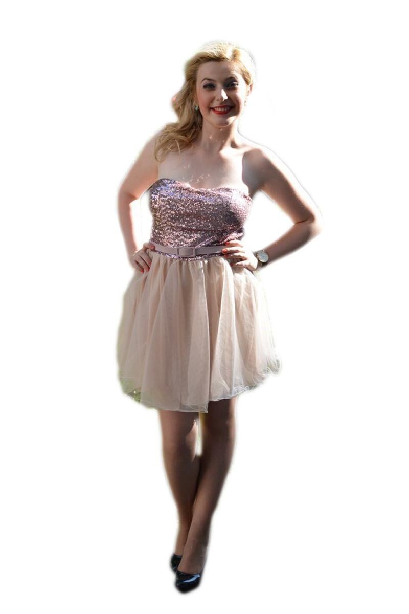 Rochie scurta cu design de paiete, D&J Exclusive, Plamaniu