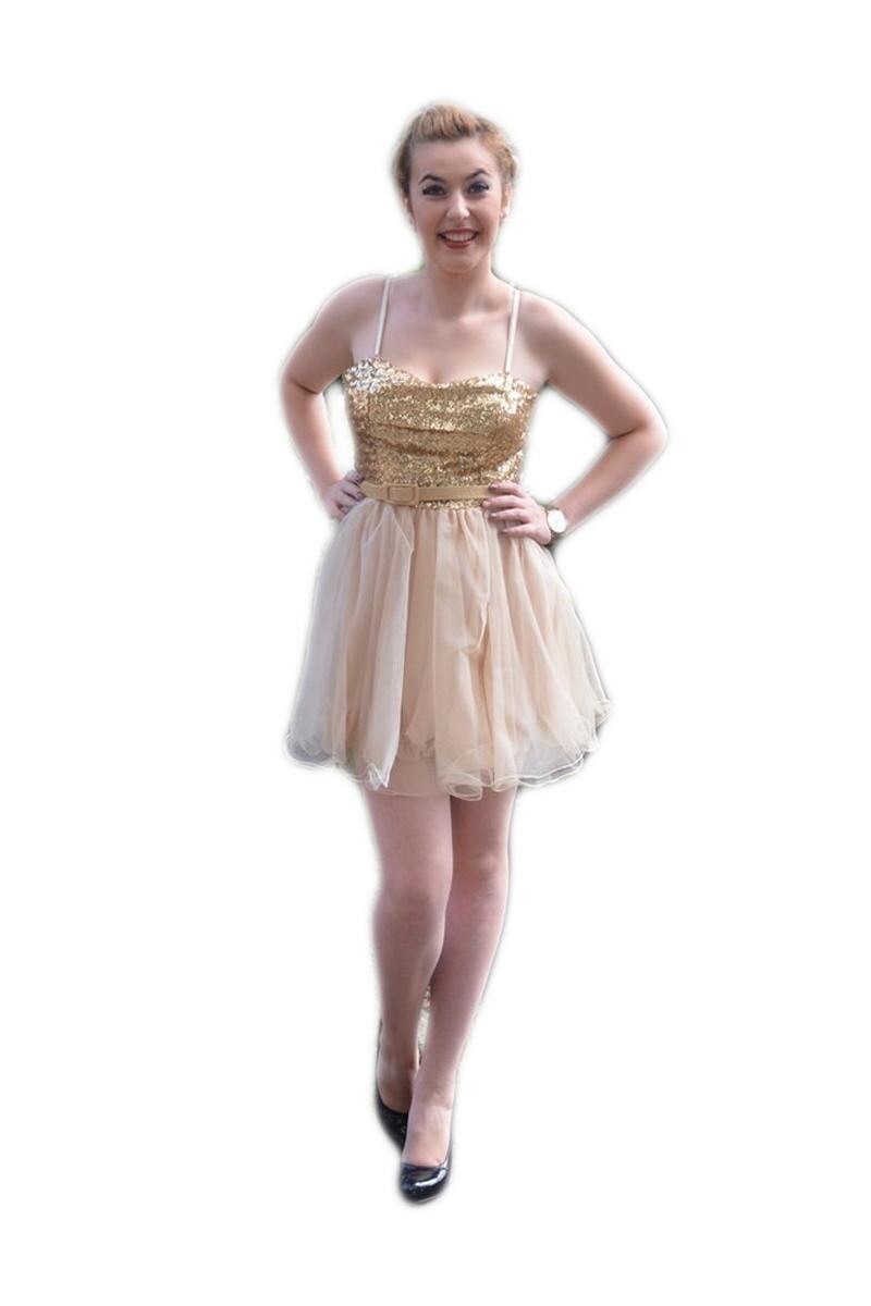 Rochie scurta cu design de paiete, D&J Exclusive, Auriu