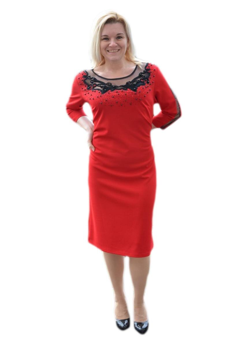 Rochie rafinata de ocazie cu insertii de margele, D&J Exclusive, Rosu