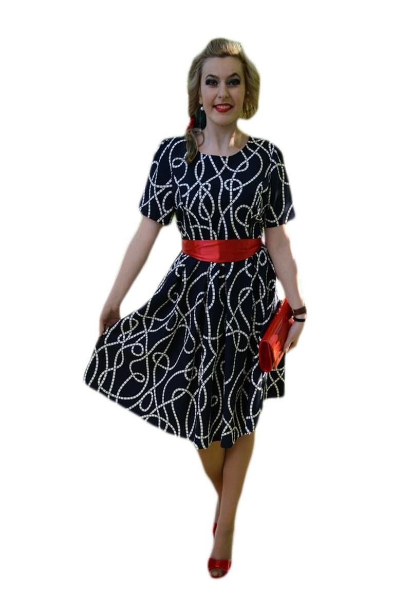 Rochie deosebita de ocazie, cu dungi, D&J Exclusive, Bleumarin/Alb