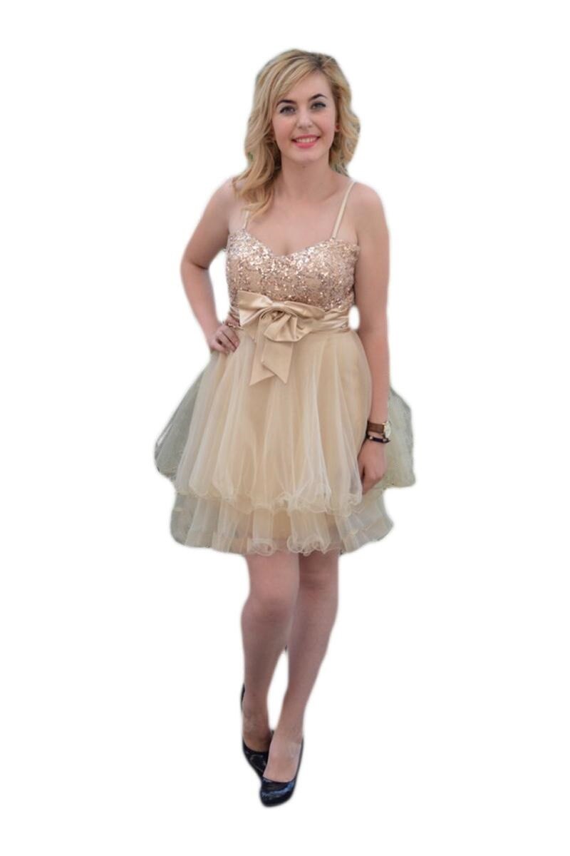 Rochie eleganta cu broderie infrumusetata cu paiete mici, D&J Exclusive, Auriu