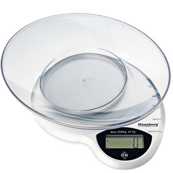 Cantar digital bucatarie Hausberg HB 6015 A, 3kg, tara, bol, Alb Cantar digital bucatarie Hausberg HB 6015 A, 3kg, tara, bol, Alb