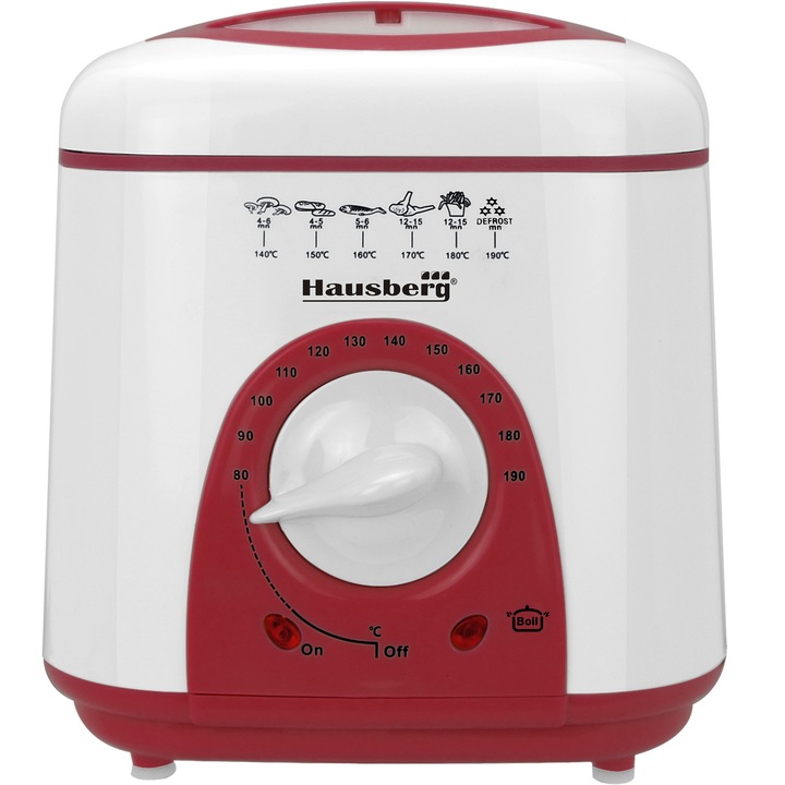 Фритюрник Hausberg HB 1320 A-R, 950 W, 1 л, Бял/Червен