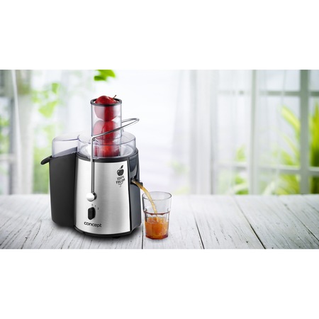 Storcator de fructe si legume Concept LO7025, 850 W, 16800 rpm, recipient pulpa 1.8 L, recipient suc 1l, Tub alimentare XXL, Inox