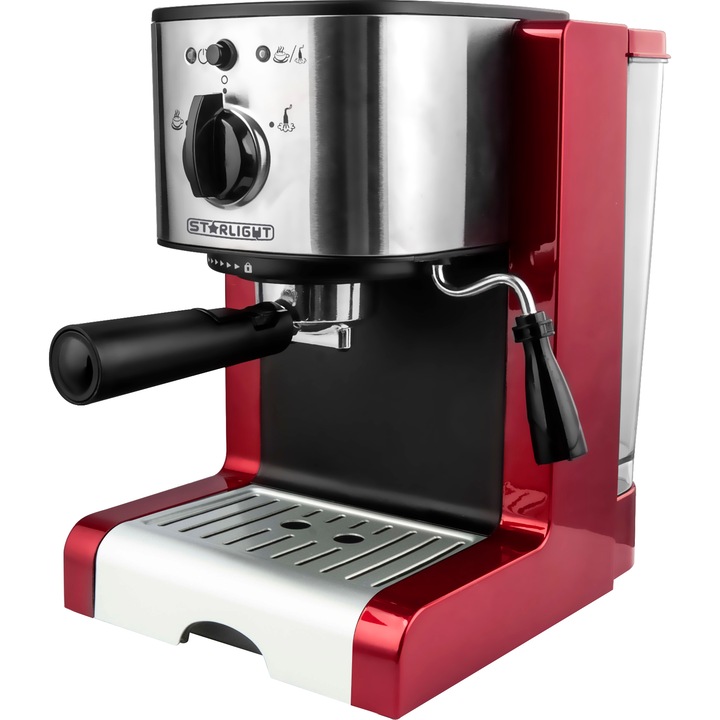 Star-Light EMD-1515R Eszpresszó kávéfőző, 15Bar, 1.5L, Habosító, Piros/Inox