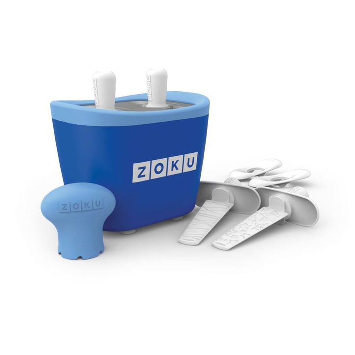 Aparat de inghetata ZOKU Quick Pop Maker ZK107 BL, 2 incinte, 7 minute, nu contine BPA, Albastru