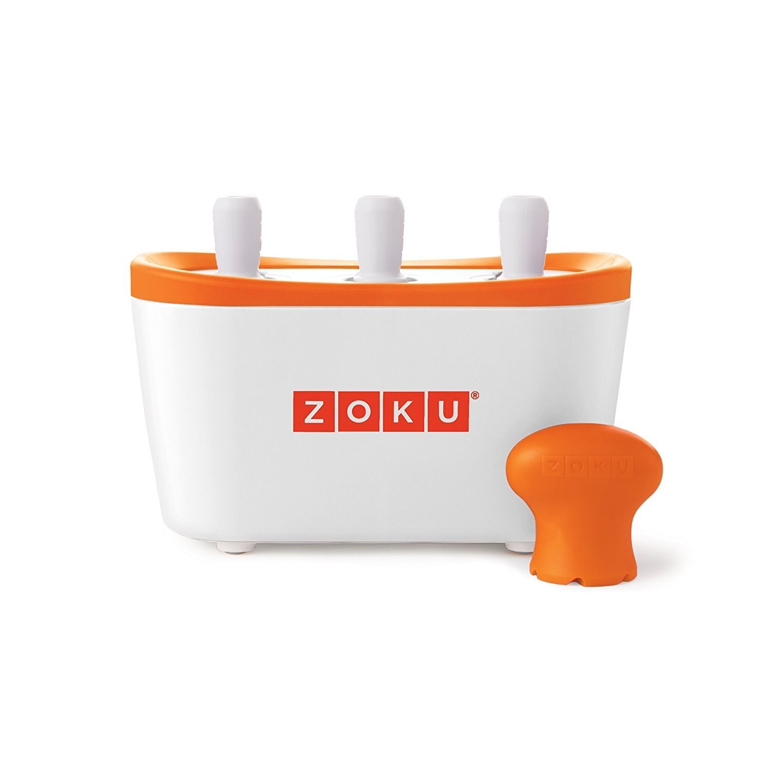Aparat de inghetata ZOKU Quick Pop Maker ZK101, 3 incinte, 7 minute, nu contine BPA, Alb/Portocaliu