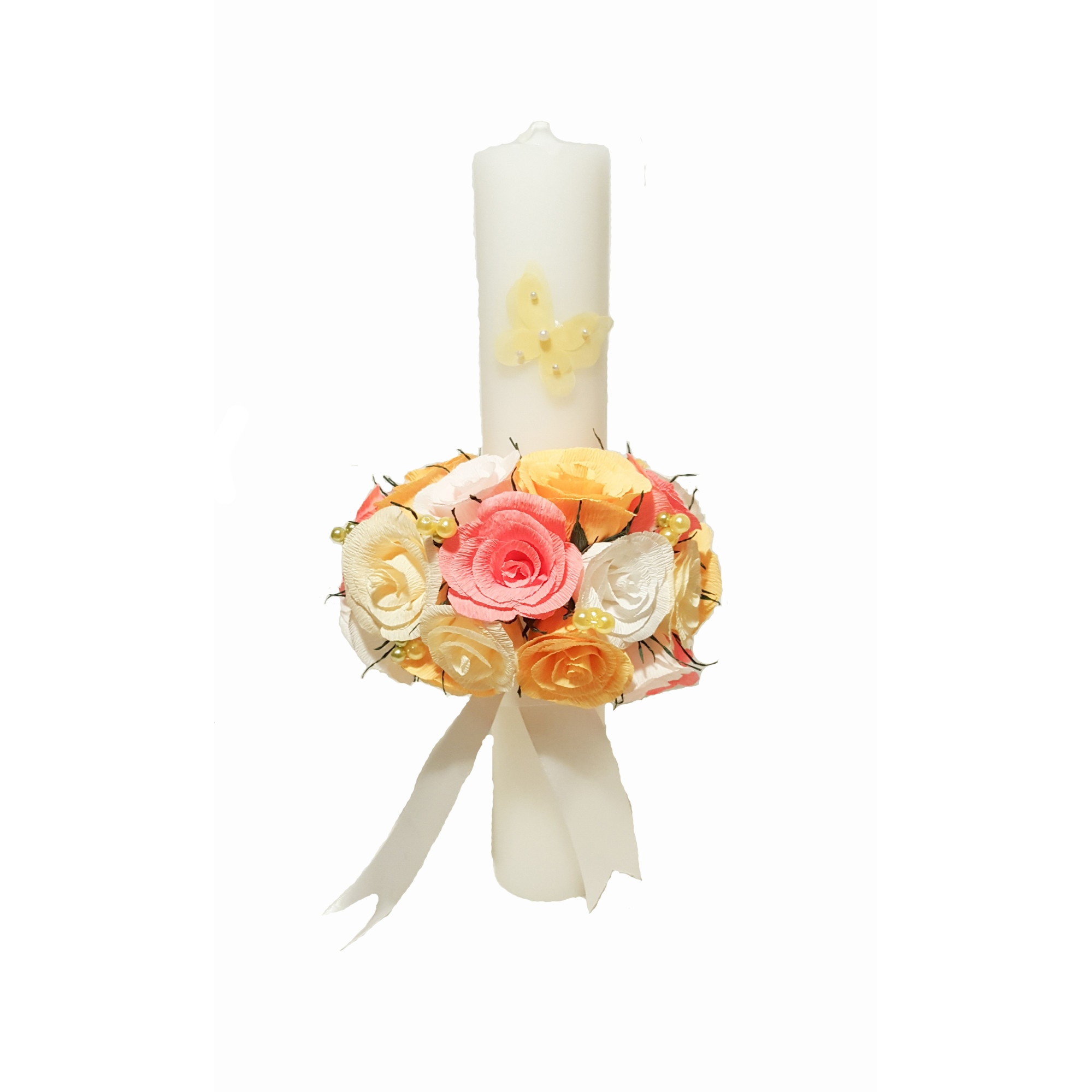 Lumanare de botez Handmade Minis Boutique, cu trandafiri pastel