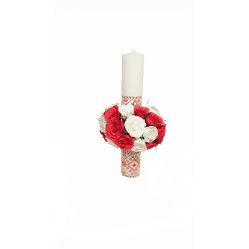 Lumanare de botez Handmade Minis Boutique, cu motive traditionale si trandafiri albi si rosii Lumanare de botez Handmade Minis Boutique, cu motive traditionale si trandafiri albi si rosii