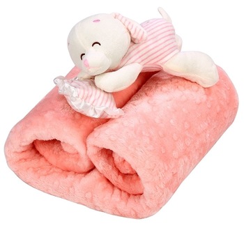 Patura bebelusi, poliester, roz Ursulet cadou, 90x110 cm Patura bebelusi, poliester, roz Ursulet cadou, 90x110 cm