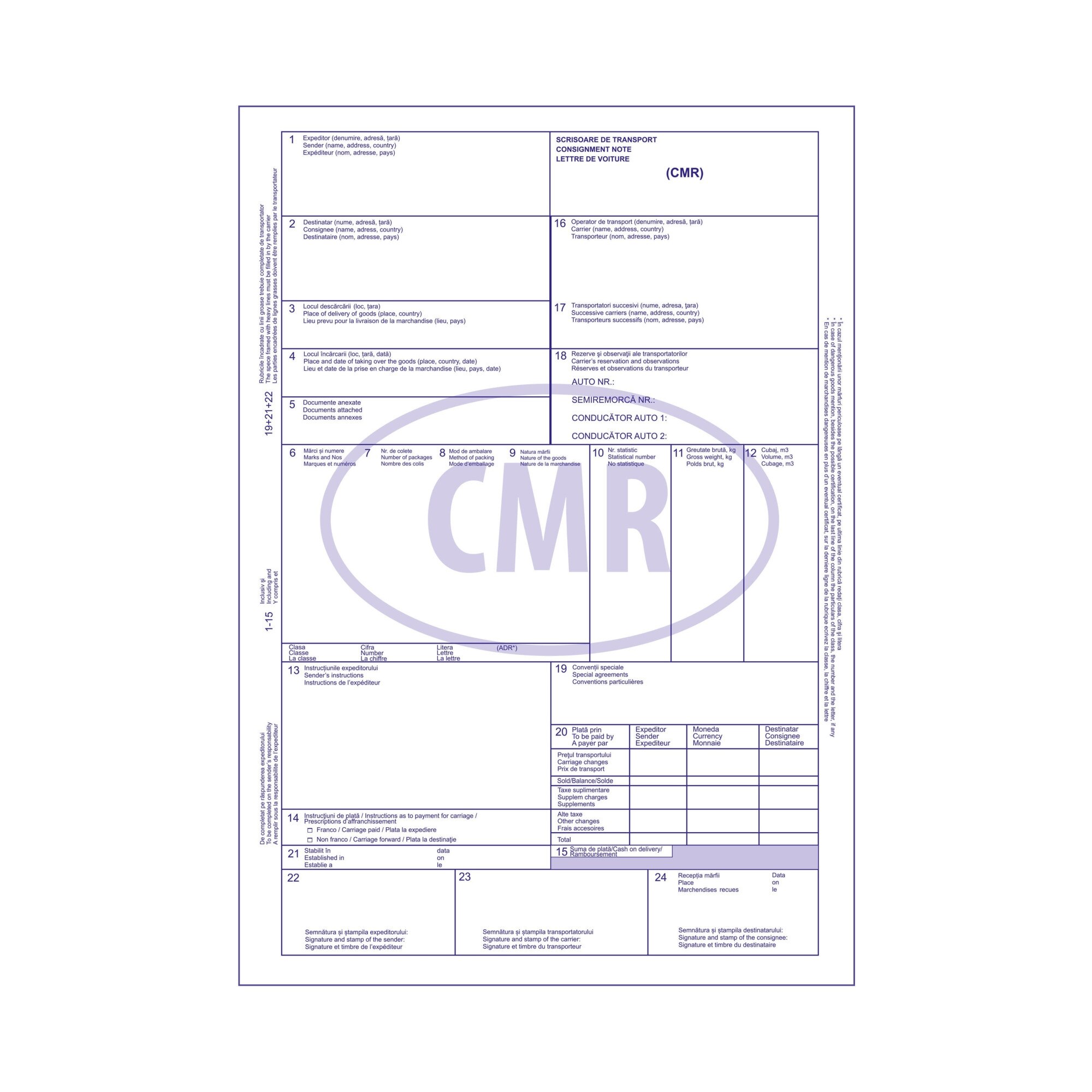 CMR International Format A4 5 Exemplare 25 Seturi Carnet Scrisoare CMR International Format A4 5 Exemplare 25 Seturi Carnet Scrisoare