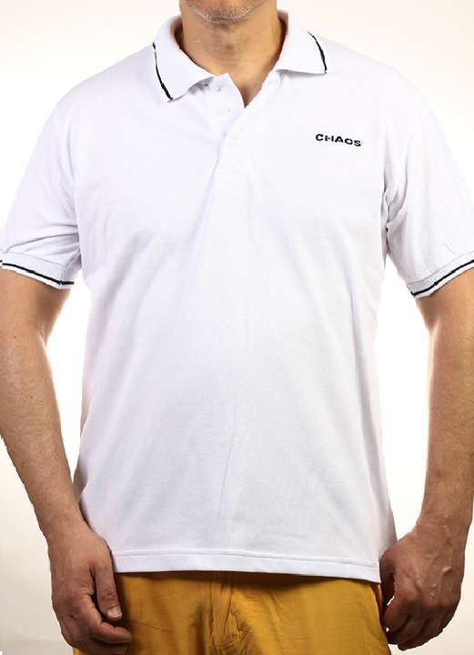 Мъжка тениска Shaos, Поло яка, Бяло и тъмно синъо,Размер L