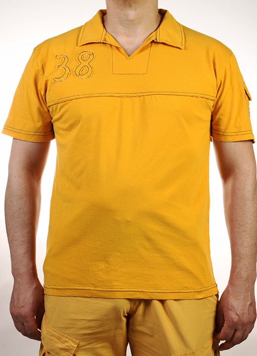 Мъжка тениска Shaos с яка, Жълт цвят и ефектни бродерий, Размер XL