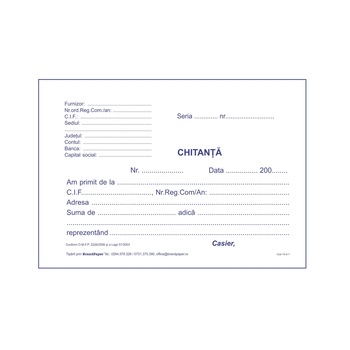 Chitantier Autocopiativ, Format A6, 3 Exemplare, 50 Seturi/Carnet, Chitantier Nepersonalizat, Tipizat si Formular Fiscal Contabil Nepersonalizat Chitantier Autocopiativ, Format A6, 3 Exemplare, 50 Seturi/Carnet, Chitantier Nepersonalizat, Tipizat si Formular Fiscal Contabil Nepersonalizat