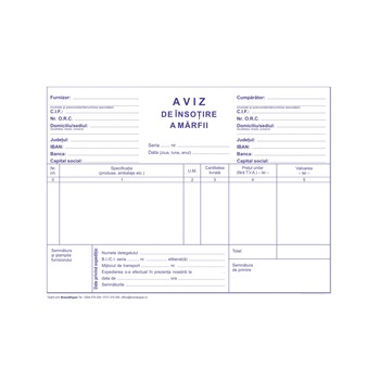 Avize Insotire Marfa A5, 3 Ex, 50 Seturi/Carnet Avize Insotire Marfa A5, 3 Ex, 50 Seturi/Carnet