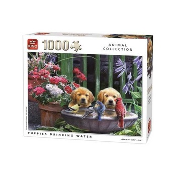 Puzzle King Pui de catei la fantana 1000 piese Puzzle King Pui de catei la fantana 1000 piese
