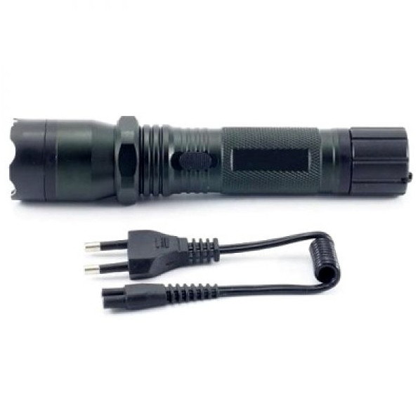 Lanterna cu electrosoc pentru autoaparare, metalic, negru