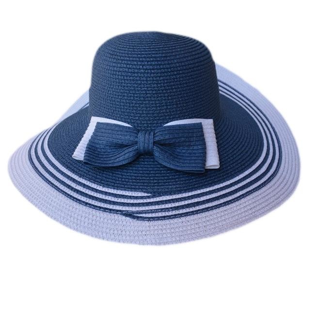 Palarie de vara, bicolora, cu design de dungi orizontale, D&J Exclusive, Bleumarin-alb, Universal