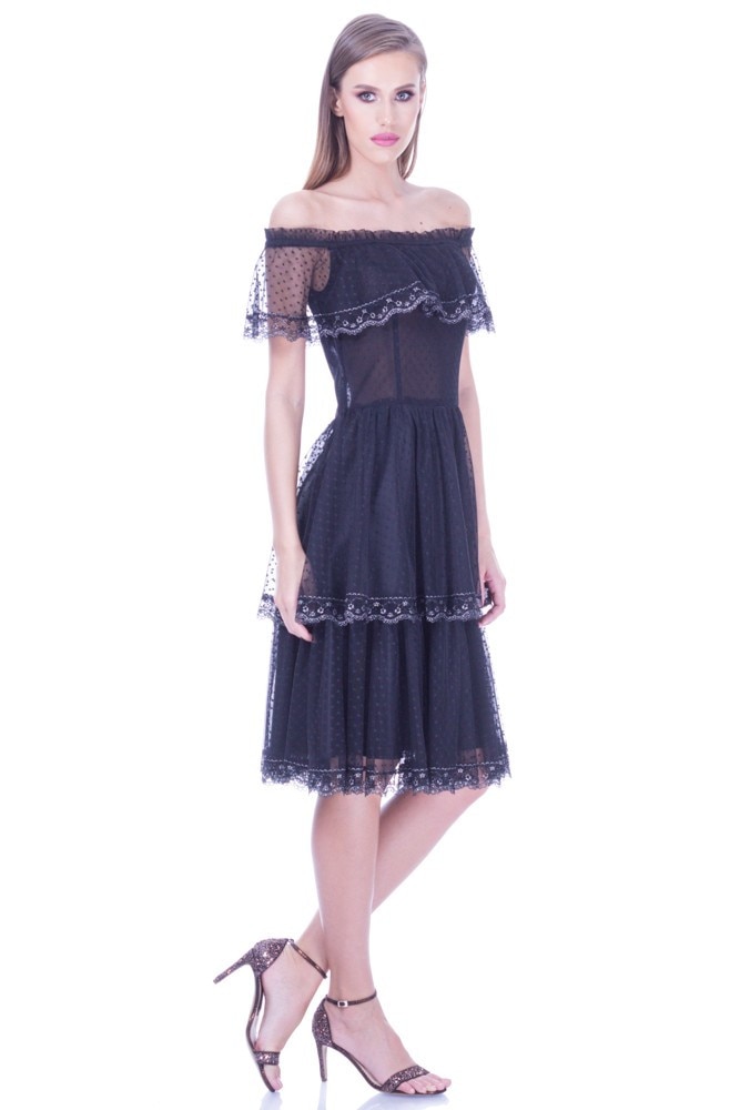 Rochie tul negru cu buline Liza Panait I-112E