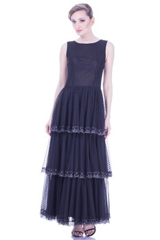 Rochie neagra tul cu volane si dantela Liza Panait I-113E Rochie neagra tul cu volane si dantela Liza Panait I-113E