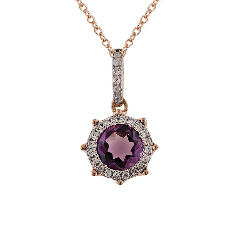 Pandantiv cu Lant Deruvo Aur 18k Diamante, Ametist, Ajustabil 40-45 P33767-R