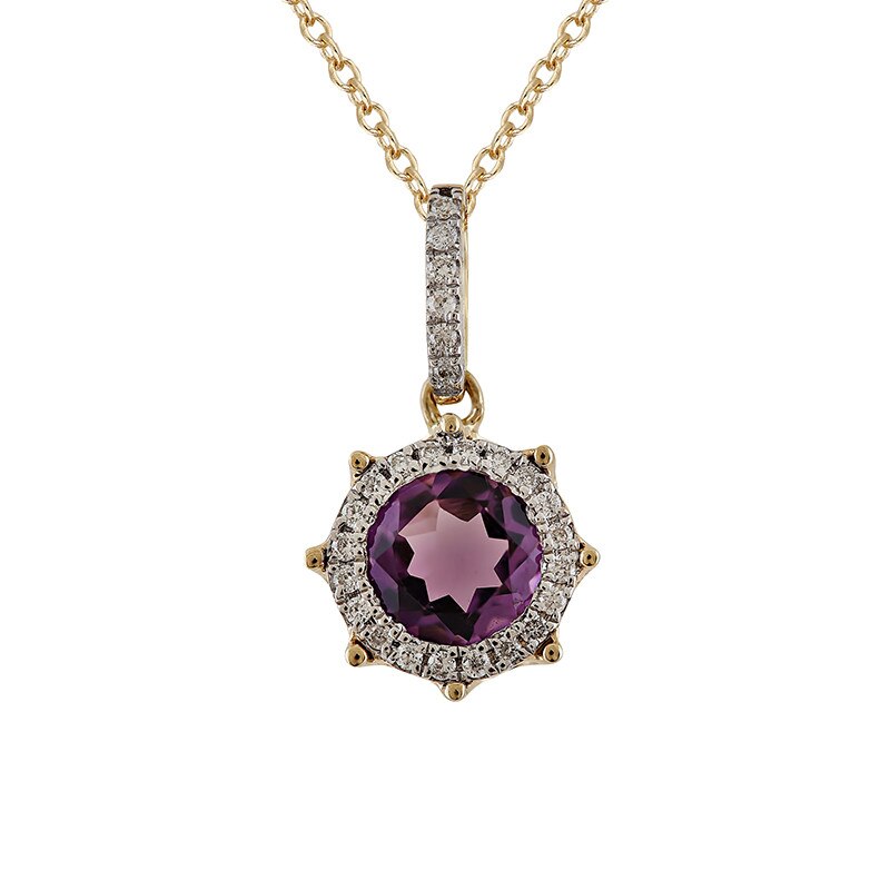 Pandantiv cu Lant Deruvo Aur 18k Diamante, Ametist, Ajustabil 40-45 P33767-Y