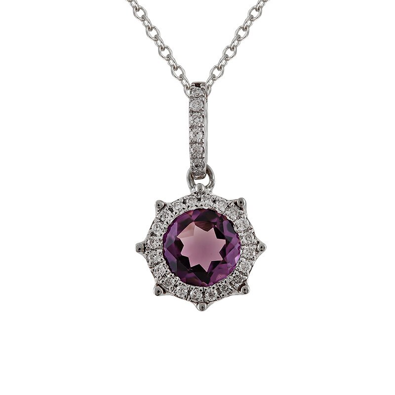 Pandantiv cu Lant Deruvo Aur 18k Diamante, Ametist, Ajustabil 40-45 P33767-W
