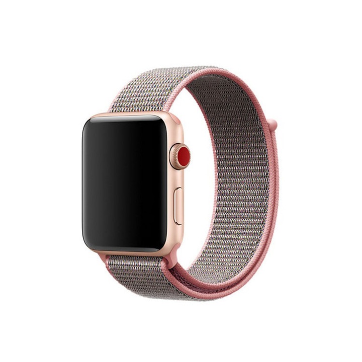 Redmobile Textil óraszíj, Apple Watch 1/2/3/4 kompatibilis, tépőzáras rögzítés, sport karkötővel, 42 mm, rózsaszín