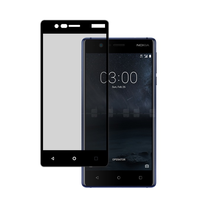 3D Стъклен протектор Full Cover за Nokia 3, Черен