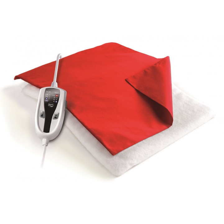 Perna Electrica, Tiravis®, Daga N4 - 318 Textil Class Super Big, 120W, 70 x 46 cm, 4 Nivele Temperatura, Programare 45/60/90 Min, Incalzire Rapida 5 Min, Autotest Luminos, Auto-Stop 8 H, Husa Protectie Lavabila, Material Microfleece, Culoare Rosu/Alb