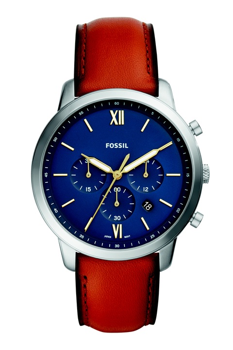 Fossil, Часовник Neutra с хронограф и кожена каишка, Канела / Син