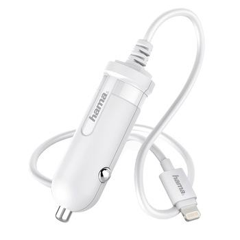 Incarcator auto Hama lightning, 2.4 A, Alb Incarcator auto Hama lightning, 2.4 A, Alb