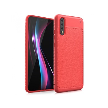Carcasa protectie spate din piele ecologica si gel TPU pentru Huawei P20, rosie Carcasa protectie spate din piele ecologica si gel TPU pentru Huawei P20, rosie